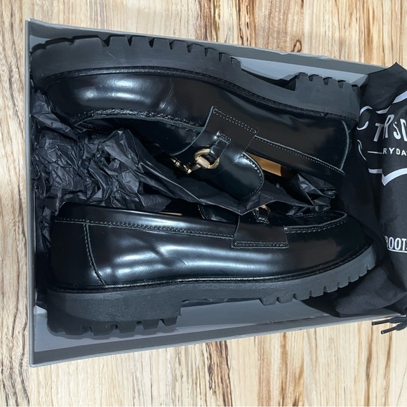 Thursday Boot Company Black Leather Penny Loafers with Gold Accents - Picture 7 of 7